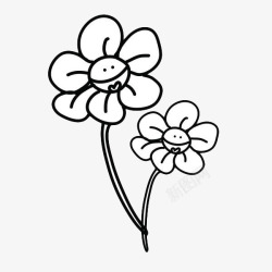 手绘黑色线条花卉素材