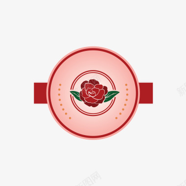 红色复古手绘蔷薇花标签图标图标