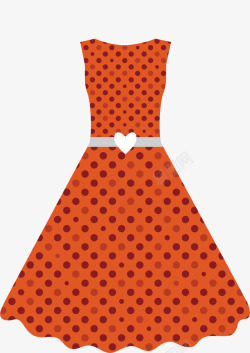 橘色波点连衣裙矢量图素材
