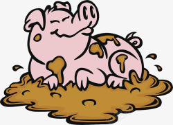 卡通插图可爱小猪趴在污泥里素材