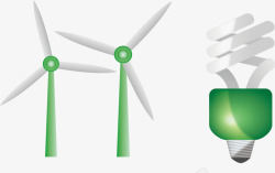 手绘环保风力发电扇和灯泡素材