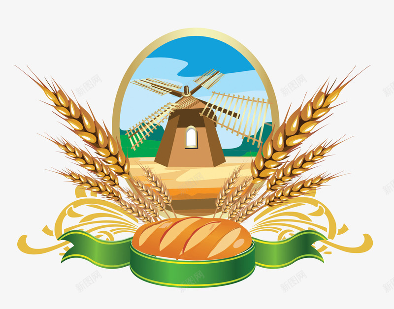 小麦和面包png免抠素材_88icon https://88icon.com 卡通 小麦 粗粮 面包 风车