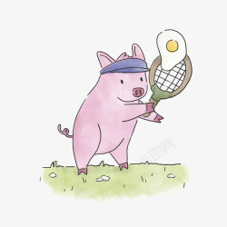 卡通打网球的小猪矢量图素材