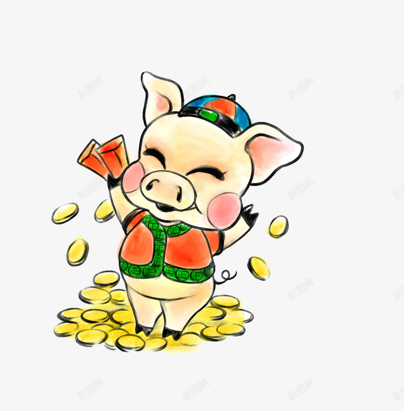 抛洒金币的卡通小猪png免抠素材_88icon https://88icon.com 动物 卡通 小猪 彩色 手绘 猪鼻子 金币