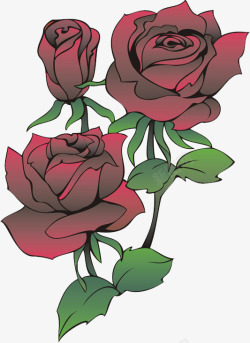 黑红手绘玫瑰植物造型素材