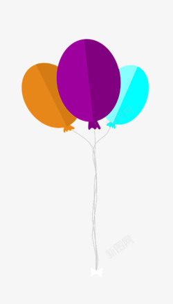三色气球扁平化绳子素材