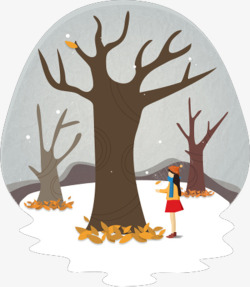 站在雪地里树下的女孩素材