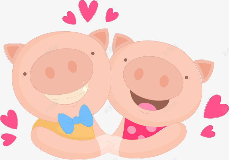 相爱的两只小猪猪卡通图png免抠素材_88icon https://88icon.com 动物 可爱的 小猪猪 爱心图案 相恋 相爱的 领结
