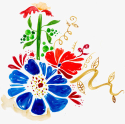 手绘花卉水彩壁画素材