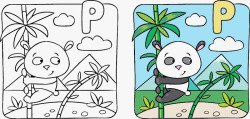 熊猫插画与字母P素材
