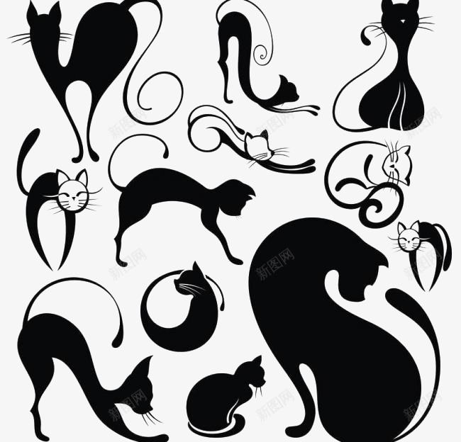 黑色猫咪剪影png免抠素材_88icon https://88icon.com 可爱 夸张 形象 猫咪 设计 黑色