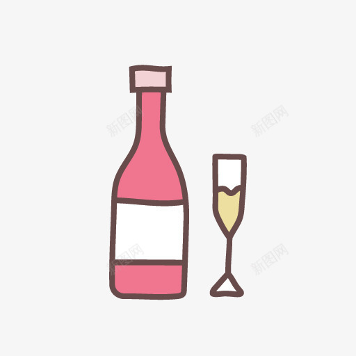 粉色酒瓶傍边的高脚杯png免抠素材_88icon https://88icon.com 卡通手绘 瓶子 粉色 粉色酒瓶 装饰图 酒瓶 高脚杯