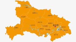 中国城市地图橘黄色湖北地图高清图片