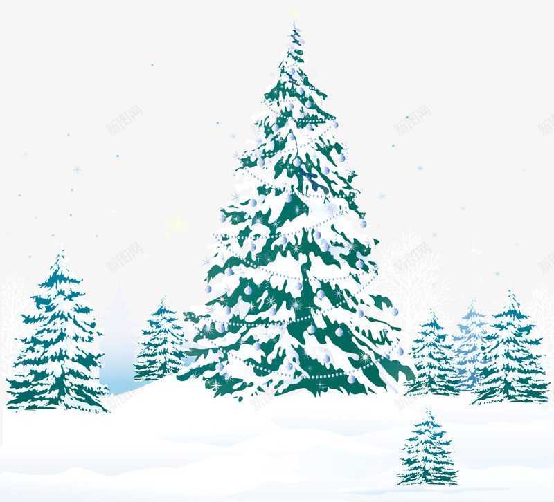 绿色冬日圣诞树png免抠素材_88icon https://88icon.com 圣诞快乐 圣诞节 绿色树木 节日树木 装饰图案 雪地
