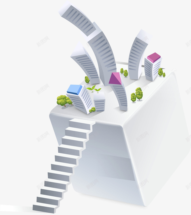 白色商务科技爬楼png免抠素材_88icon https://88icon.com 卡通手绘 台阶 城市建设 手绘楼梯 楼梯 爬楼