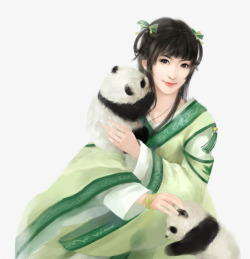 绿色服饰可爱熊猫女子素材