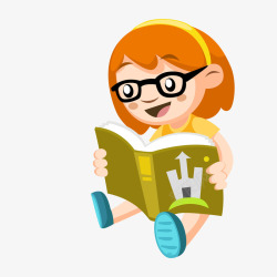 戴眼镜的小女孩看书的小女孩人物矢量图高清图片