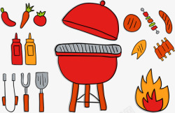卡通可爱红色餐具厨具烤炉矢量图素材