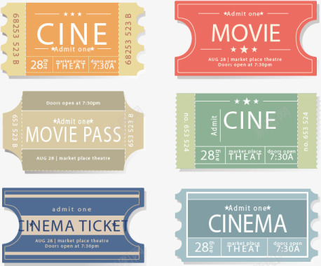 6款纸质电影票图标图标