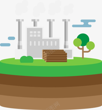 漫画卡通一家人工厂废气排放图标图标