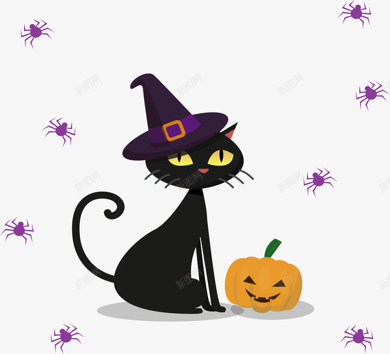 万圣节女巫猫咪南瓜矢量图ai免抠素材_88icon https://88icon.com 万圣节 万圣节快乐 南瓜 女巫猫咪 猫咪 矢量png 矢量图
