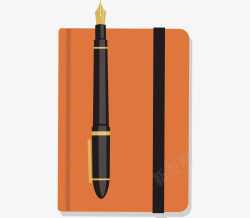 一本橙色笔记本与钢笔矢量图素材