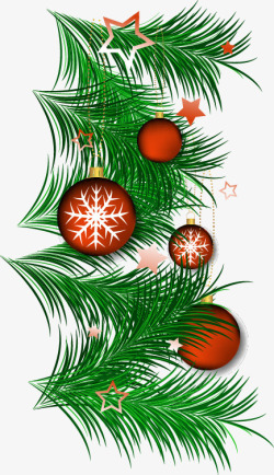 手绘针叶松树圣诞球元素素材