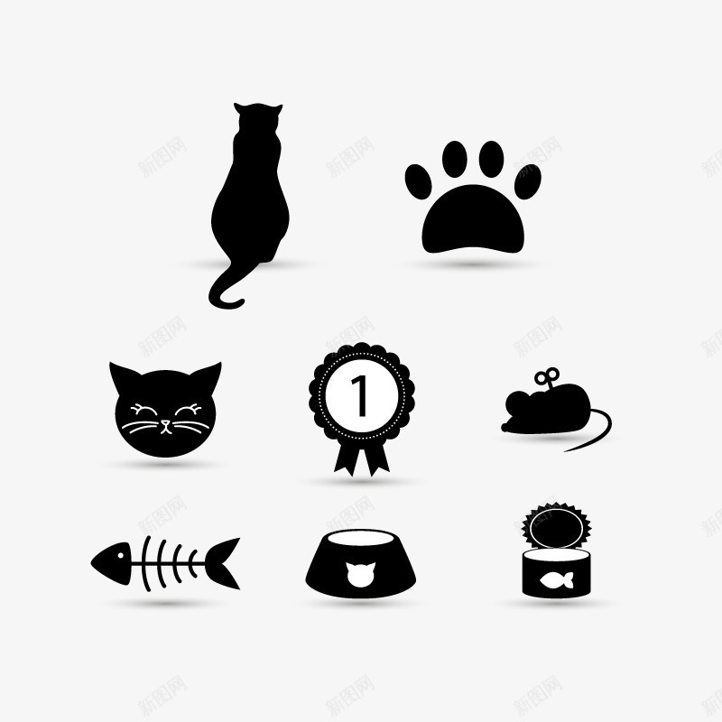 宠物猫png免抠素材_88icon https://88icon.com 免费png 剪影 老鼠 鱼 黑色