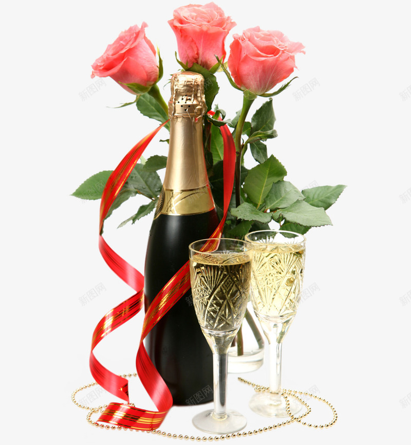 香槟玫瑰png免抠素材_88icon https://88icon.com 杯子 玫瑰 瓶子 粉色 香槟