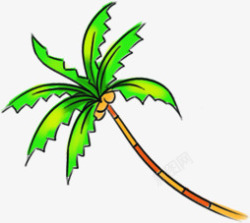 手绘卡通绿色椰树椰果植物素材