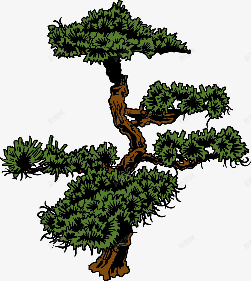 手绘古松矢量图ai免抠素材_88icon https://88icon.com 手绘 松树 树叶 矢量图