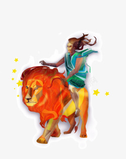 狮子座创意水彩插画素材