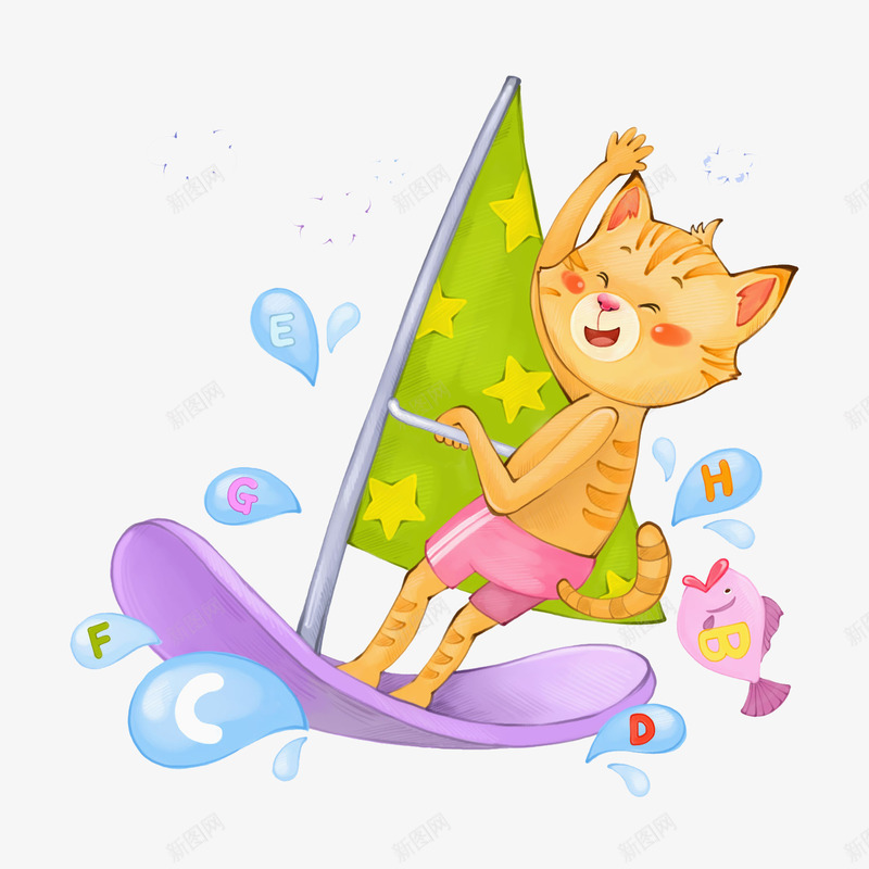 冲浪猫咪png免抠素材_88icon https://88icon.com 冲浪猫咪 卡通动物 卡通手绘 水彩画 萌宠 装饰图案