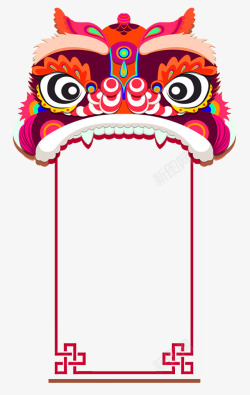 红色中国风狮子装饰图案素材