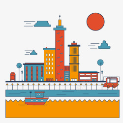 大桥轮船矢量图素材