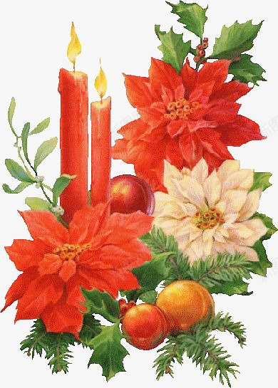手绘蜡烛png免抠素材_88icon https://88icon.com 圣诞节 复古插画 植物 红蜡烛 花朵
