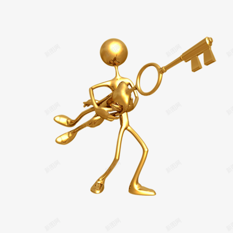 拿钥匙的金色小人png免抠素材_88icon https://88icon.com 3D小人 商务 拿钥匙的金色小人 插画 电子 金色小人