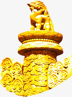 金色雕塑狮子华表素材