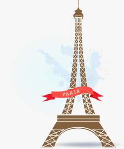 手绘巴黎铁塔红色条幅矢量图素材