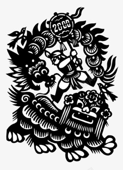 中国传统狮子舞狮剪纸图标高清图片