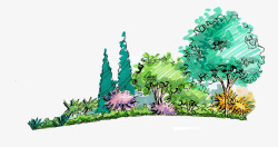 彩绘松树林合成效果素材
