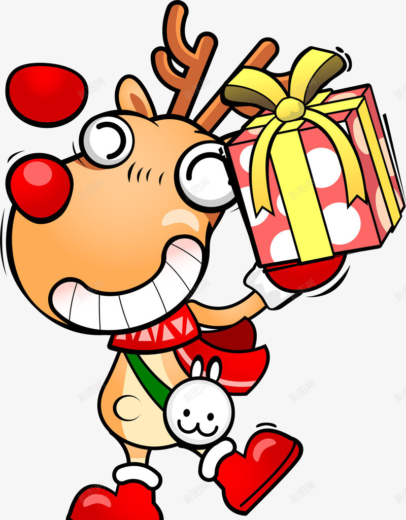 圣诞节黄色麋鹿png免抠素材_88icon https://88icon.com 喜庆 圣诞礼物 圣诞节麋鹿 开心 露齿大笑 黄色麋鹿