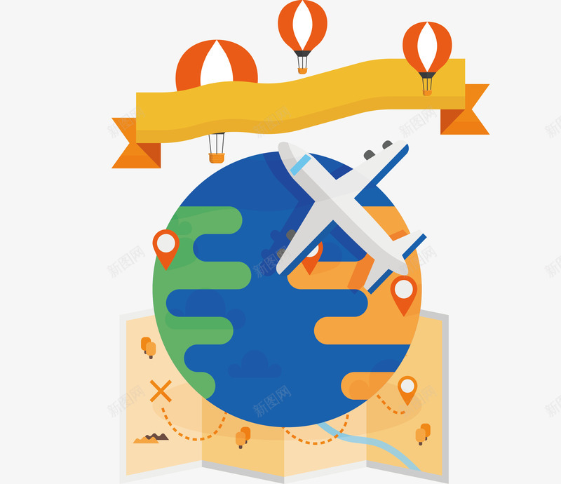 环球旅行海报png免抠素材_88icon https://88icon.com 地球 折叠地图 旅行海报 热气球 环球旅行 矢量png