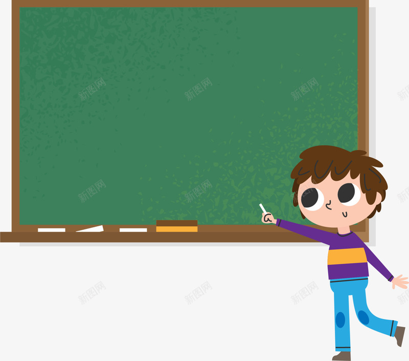 开学季上课的小男孩png免抠素材_88icon https://88icon.com 上课的小男孩 学习 开学季 手拿粉笔 白色粉笔 绿色黑板