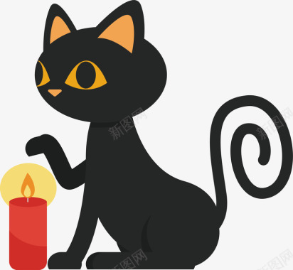 喜字蜡烛蜡烛和黑猫矢量图图标图标