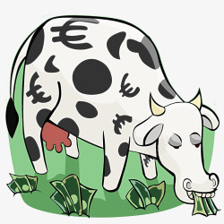 卡通奶牛吃草素材