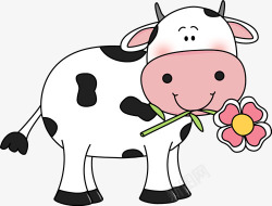 卡通可爱叼着鲜花的奶牛素材