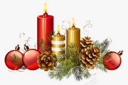 松树籽圣诞蜡烛装饰高清图片
