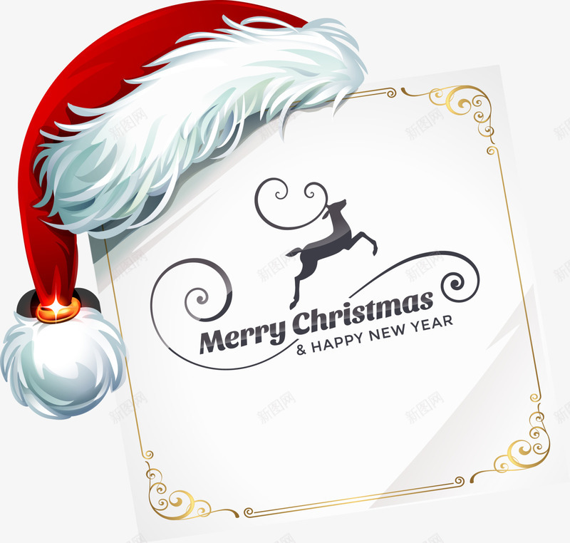 圣诞节卡片金色标签png免抠素材_88icon https://88icon.com Christmas Merry 圣诞帽 圣诞快乐 圣诞节 装饰图案 金色标签 麋鹿