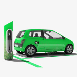 一个小型绿色马路电动车充电桩素材